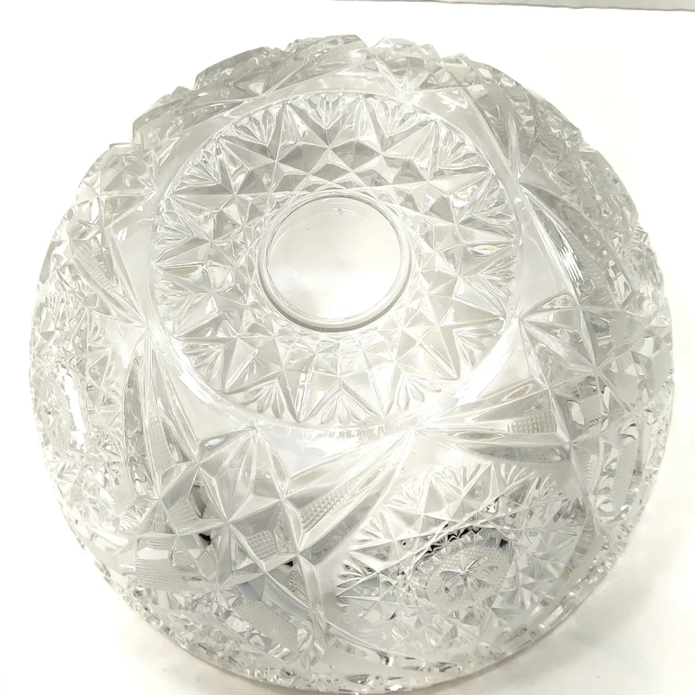 Vintage Pressed Glass Serving Bowl – Cut Glass Starburst & Diamond Pattern